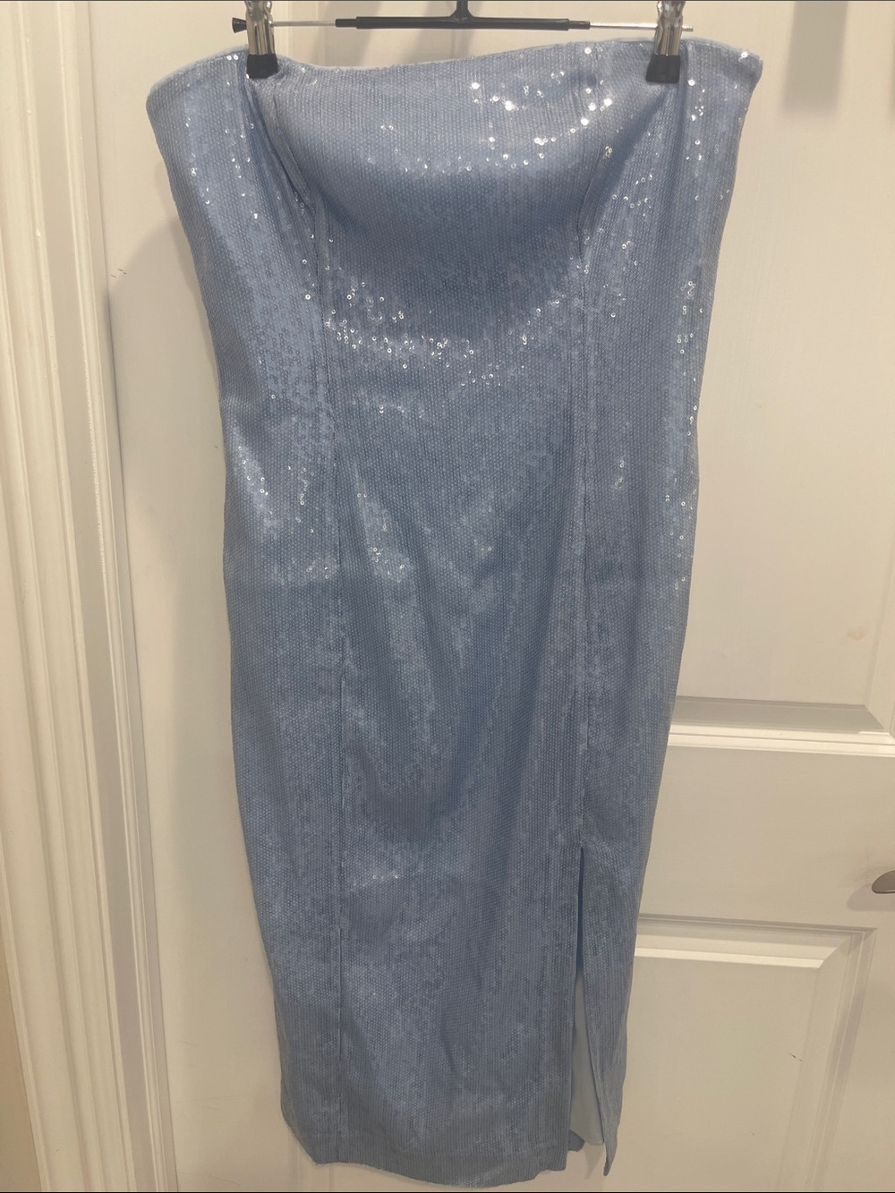 Generation Love Strapless Sequin Midi Dress in Light Blue